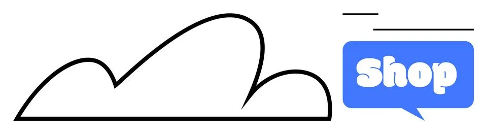 Simplistic Cloud Outline with Blue Shop Symbol in Speech Bubble Stock Illustration