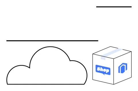 Simplistic Cloud Storage and E-Commerce Integration Concept Stock Illustration