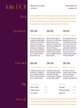 Simplistic curriculum vitae resume template with purple stripe Stock Illustration