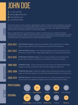 Simplistic cv resume template in dark blue Stock Illustration