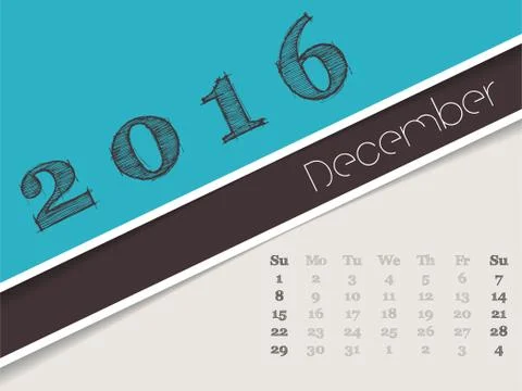 Simplistic december 2016 calendar design Stock Illustration