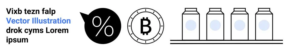 Simplistic design with Bitcoin icon, percentage discount symbol, text, and ro Stock Illustration