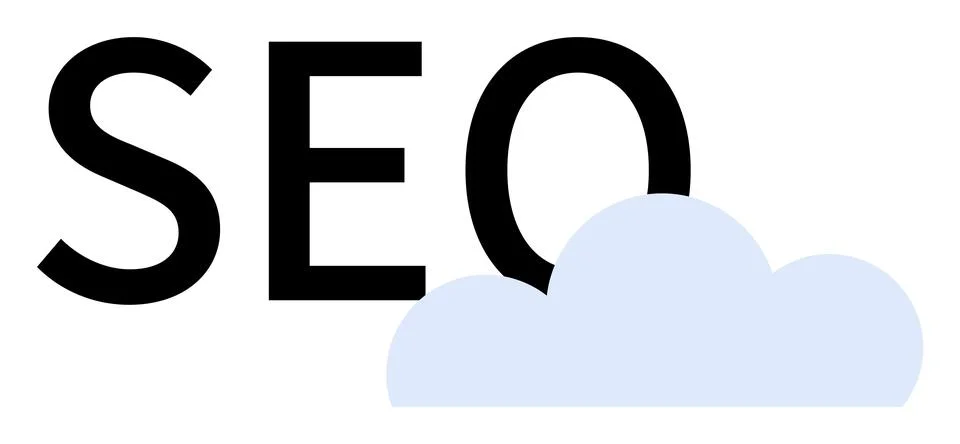 Simplistic Design Featuring SEO Text with a Light Blue Cloud in the Foregroun Stock Illustration