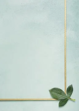 Simplistic frame with carnation leaves blue surface Stock Photos