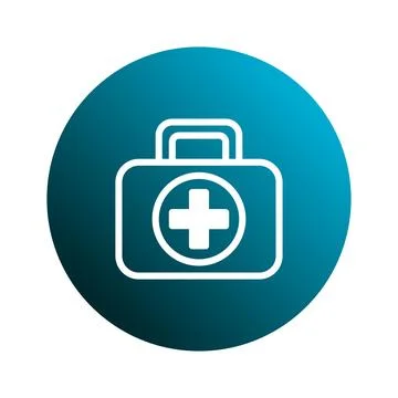 A simplistic icon of a first aid kit on a gradient blue circle symbolizing .. Stock-Illustration