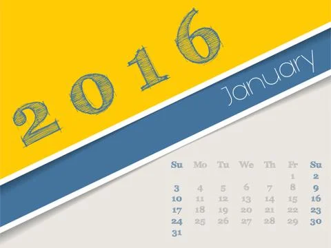 Simplistic january 2016 calendar design Stock Illustration
