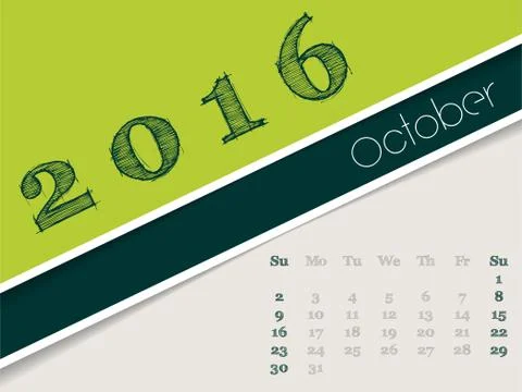 Simplistic october 2016 calendar design Stock Illustration