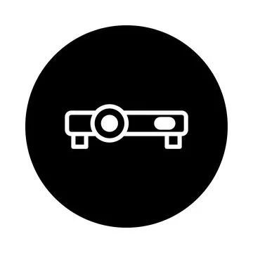 A simplistic projector icon on a black circular background great for presen.. Stock Illustration