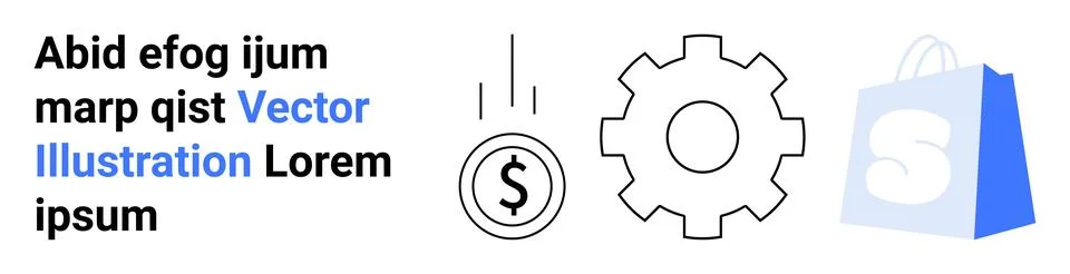 Simplistic Representation of E-commerce, Finance, and Settings Elements 스톡 일러스트