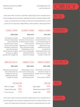 Simplistic resume curriculum vitae template with red stripes Illustrazione stock