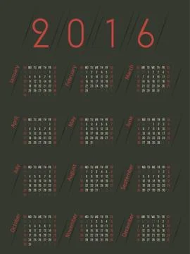 Simplistic retro colored 2016 calendar Stock Illustration