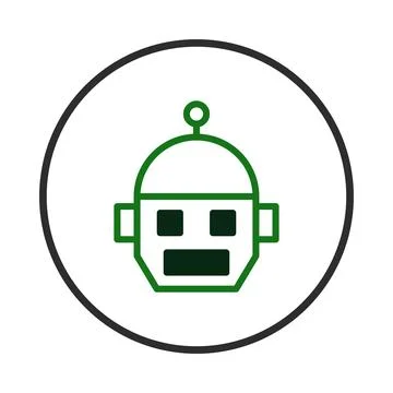 Simplistic robot emblem showcasing modern technology in circle outline, inn.. Illustrazione stock