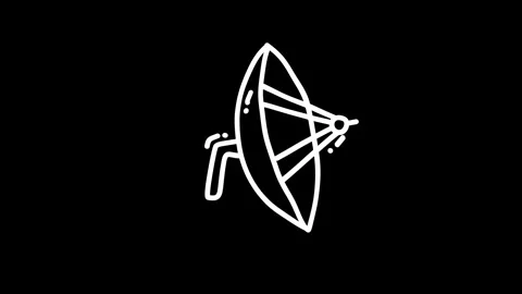 Simplistic satellite dish icon on a black background, symbolizing communica.. Stock Footage 319587440
