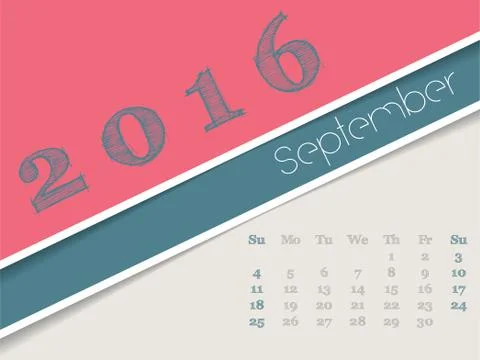 Simplistic september 2016 calendar design Stock Illustration