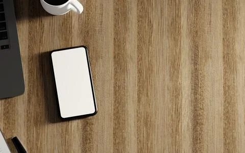 Simplistic Tech Workspace with Smartphone Focus 3D Render Illustrazione stock