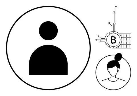 Simplistic User Icons with Bitcoin Cryptocurrency Integration Stock Illustration