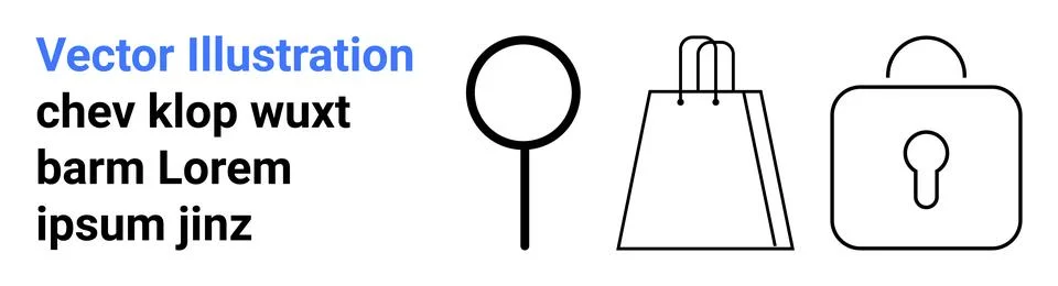 Simplistic Vector Icons of Magnifying Glass, Shopping Bag, and Padlock for .. Stockillustratie