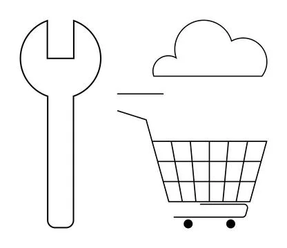 Simplistic Vector Representing Cloud Computing and Online Shopping Concepts Stock Illustration