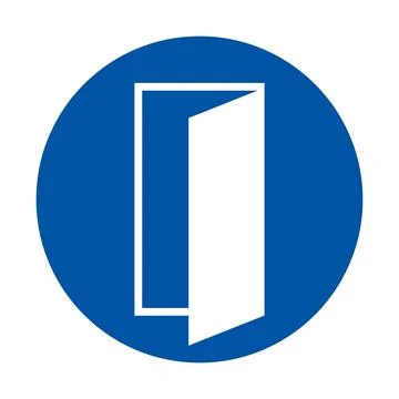 Simplistic White Door Symbol Set Against a Solid Blue Circle Background Illustrazione stock