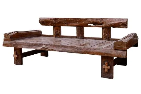 Simplistic wooden bench isolated on white background Stock Photos
