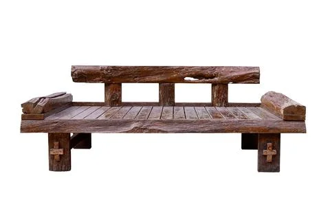 Simplistic wooden bench isolated on white background Stock Photos
