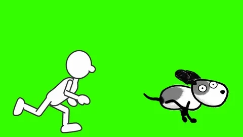Simply Drawn Man, Chasing Dog:  Looping + Matte Stock Footage 70650195