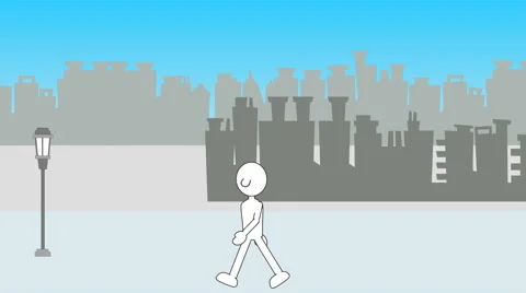 Simply Drawn Man, Walking on Street:  Looping Video stock 44788060