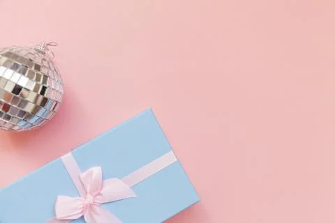 Simply minimal composition winter objects ornament ball gift box isolated on  Stock Photos