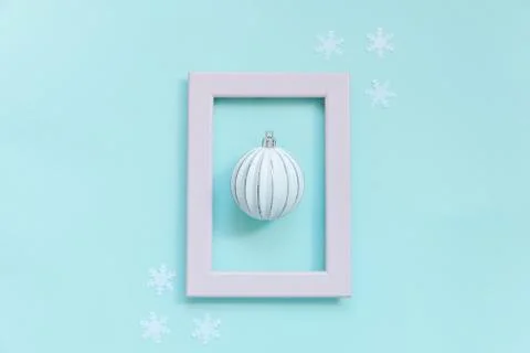 Simply minimal composition winter objects ornament ball in pink frame isolate 스톡 사진