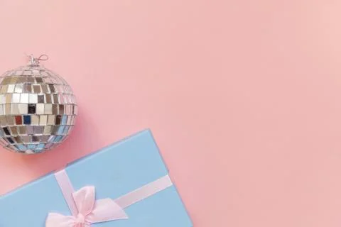 Simply minimal composition winter objects ornament ball gift box isolated on  Stock Photos