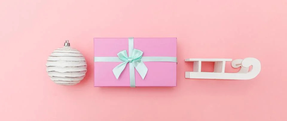 Simply minimal composition winter objects ornament sled ball gift box isolate 스톡 사진