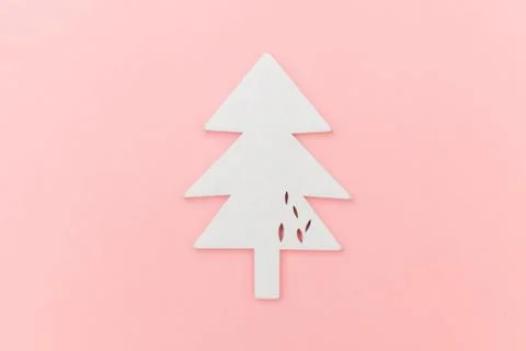 Simply minimal composition winter objects ornament fir tree isolated on pink  Stock Photos