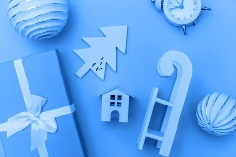 Simply minimal composition winter objects ornament colored in trendy color of Stock Photos