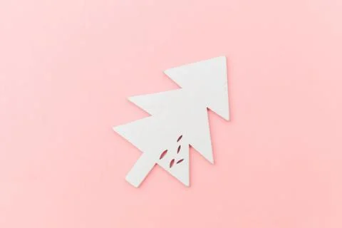 Simply minimal composition winter objects ornament fir tree isolated on pink Stock Photos