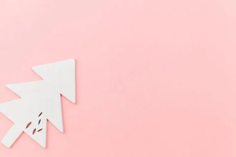 Simply minimal composition winter objects ornament fir tree isolated on pink  Stock Photos