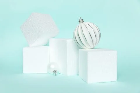 Simply minimal composition winter objects ornament and cube shapes geometric  Stock Photos