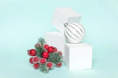 Simply minimal composition winter objects ornament and cube shapes geometric  Stock Photos