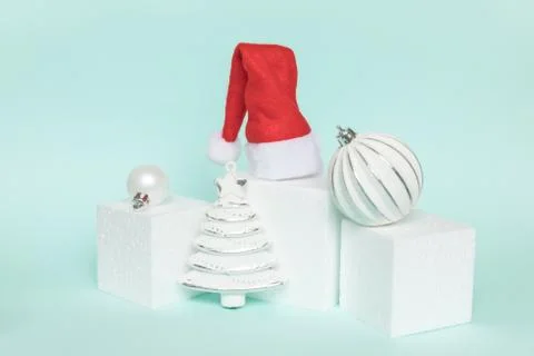 Simply minimal composition winter objects ornament and cube shapes geometric  Stock Photos