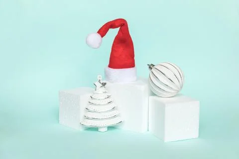 Simply minimal composition winter objects ornament and cube shapes geometric Stock Photos
