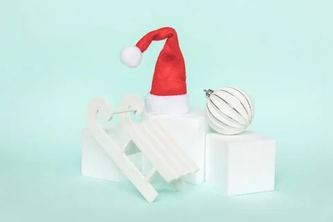 Simply minimal composition winter objects ornament and cube shapes geometric  Stock Photos