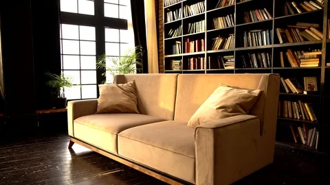 Simply modern beige couch with pillows Stock Footage 125337635