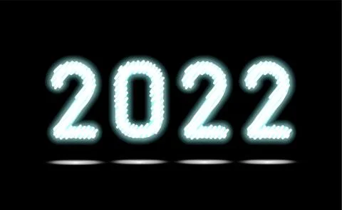 Simply white fluorescent light or glowing neon numbers 2022 New Year Stock Illustration