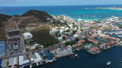 Simpson Bay in St Maarten Drone Shot Stock Footage 240047679
