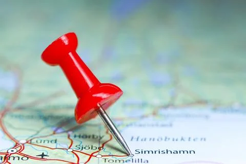 Simrishamn, Sweden pin on map Stock Photos