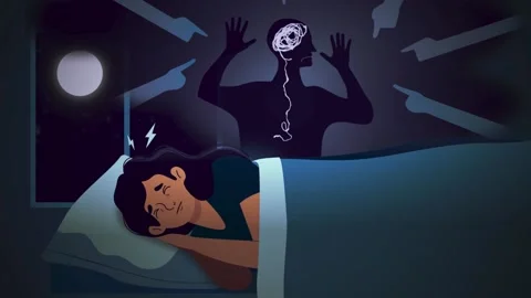 Simulated 2 D environment of the girl as she sees nightmare Stock Footage 166799197