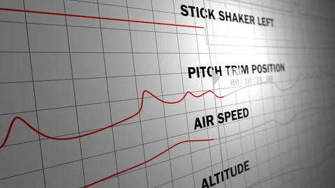 Simulated Black box flight log data recording monitored on graph 스톡 동영상 312772444