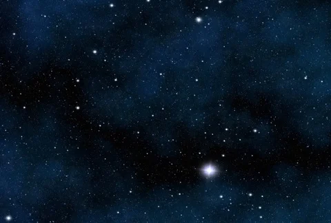 Simulated space flight through scattered large stars near blue nebula Stock Footage 86919822