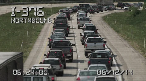 Simulated Weak Traffic Camera Feed Bumper to Bumper Congestion Stock Footage 36567184