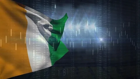 Simulated wind driving 3D tricolor flag waving, green tip lifting, code columns Video stock 331045280