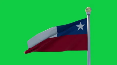 Simulated wind starting, Chilean flag 3D waving along, star rotating, showing Stock Footage 337945535